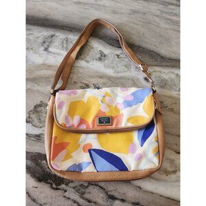 Fossil Preston Floral Canvas and Leather Crossbody Flap Bag‎ Purse Shoulder